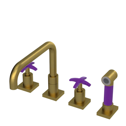 Rubinet Widespread Kitchen Set with Genesis Spout with Hand Spray Antique Brass Matt