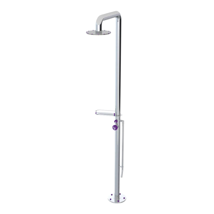 Rubinet Pressure Balance Outdoor Shower with Foot Rinse & 10" Shower Head (with shelf) - 304 Stainless Steel Chrome
