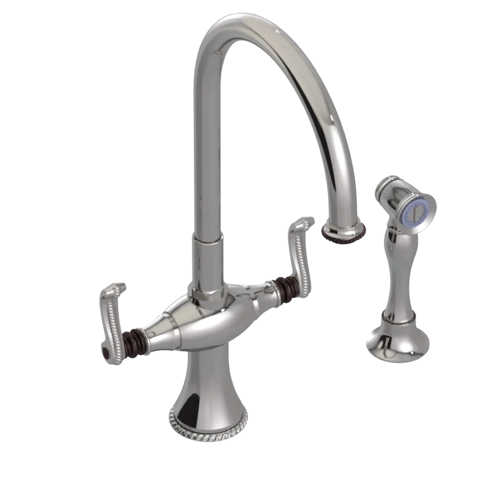 Rubinet Two Handle Single Hole Kitchen Set with Hand Spray Polished Nickel