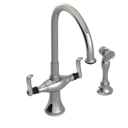 Rubinet Two Handle Single Hole Kitchen Set with Hand Spray Polished Nickel