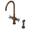 Rubinet Two Handle Single Hole Kitchen Set with LaSalle Spout with Hand Spray Tuscan Brass