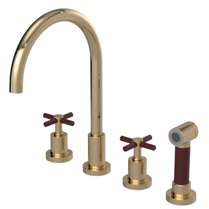 Rubinet Widespread Kitchen Set with LaSalle Spout with Hand Spray Gold