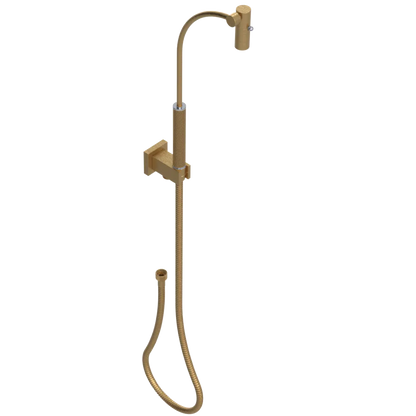 Rubinet Hand Held Shower Bidet with Extended Reach & Dual Function Spray Including Wall Bracket with Supply & Hose (Square) Satin Gold
