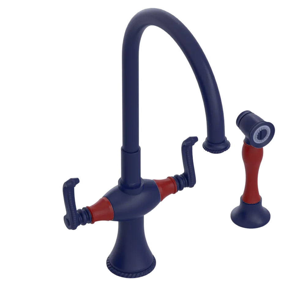 Rubinet Two Handle Single Hole Kitchen Set with Hand Spray Midnight Blue