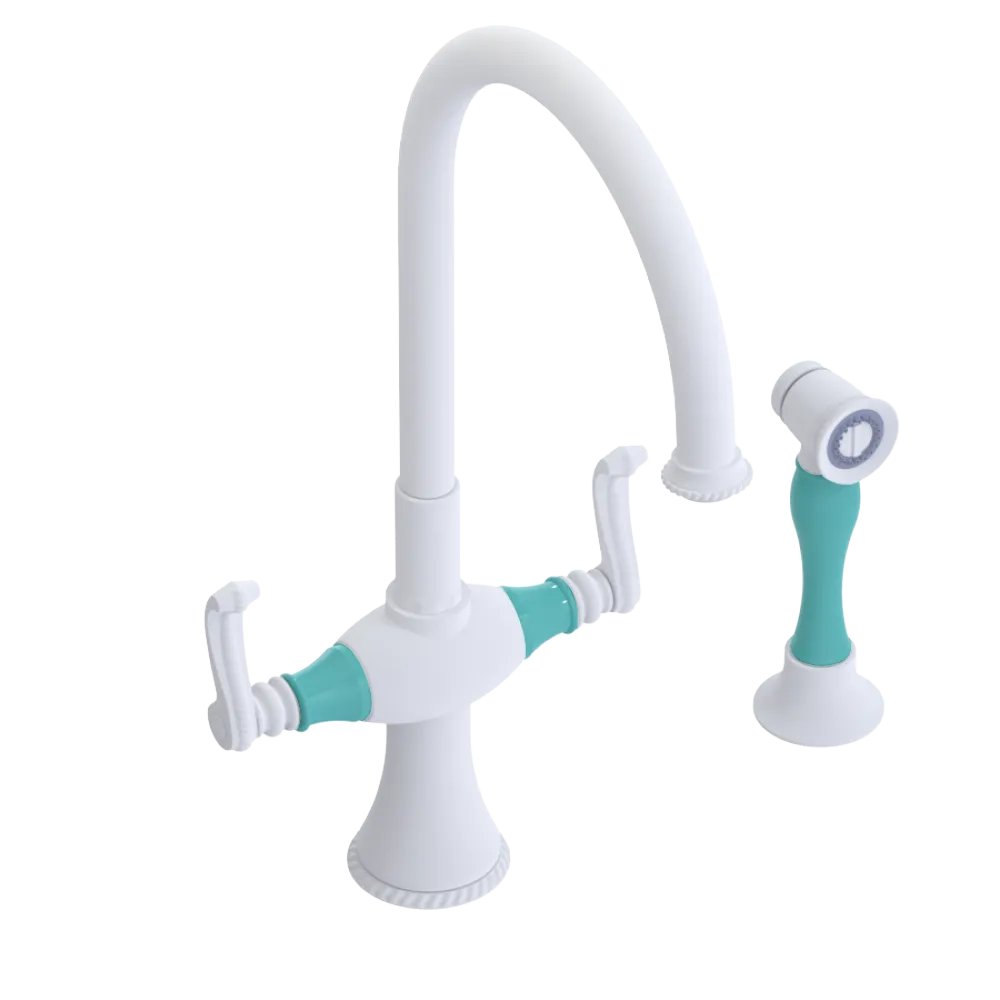 Rubinet Two Handle Single Hole Kitchen Set with Hand Spray Matt White