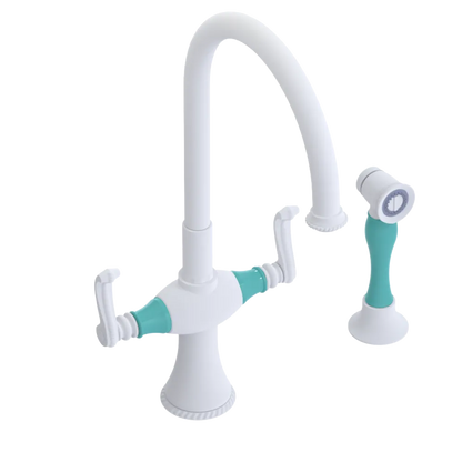 Rubinet Two Handle Single Hole Kitchen Set with Hand Spray Matt White