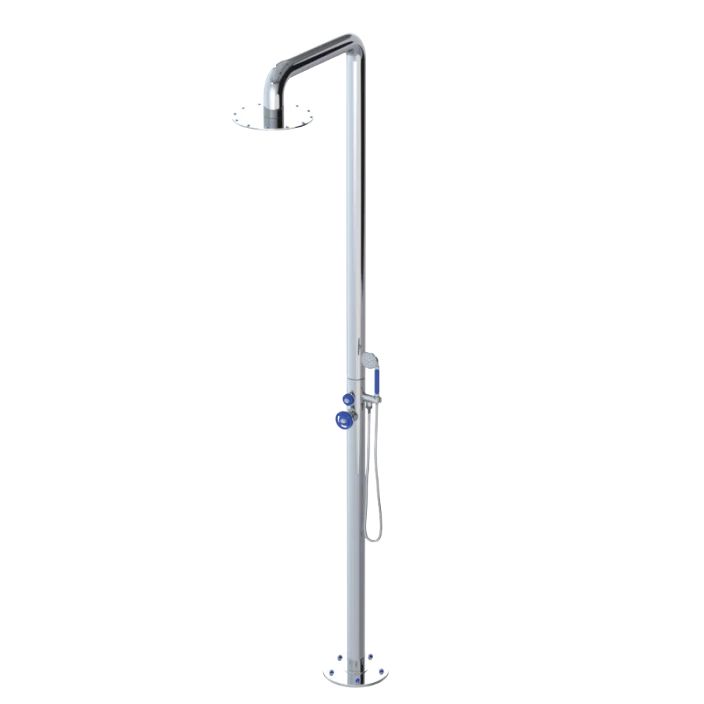 Rubinet Pressure Balance Outdoor Shower with Hand Held Shower & 10" Shower Head - 304 Stainless Steel Chrome