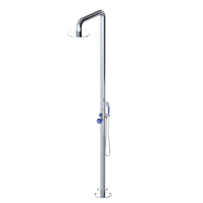 Rubinet Pressure Balance Outdoor Shower with Hand Held Shower & 10" Shower Head - 304 Stainless Steel Chrome