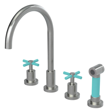 Rubinet Widespread Kitchen Set with LaSalle Spout with Hand Spray Satin Nickel