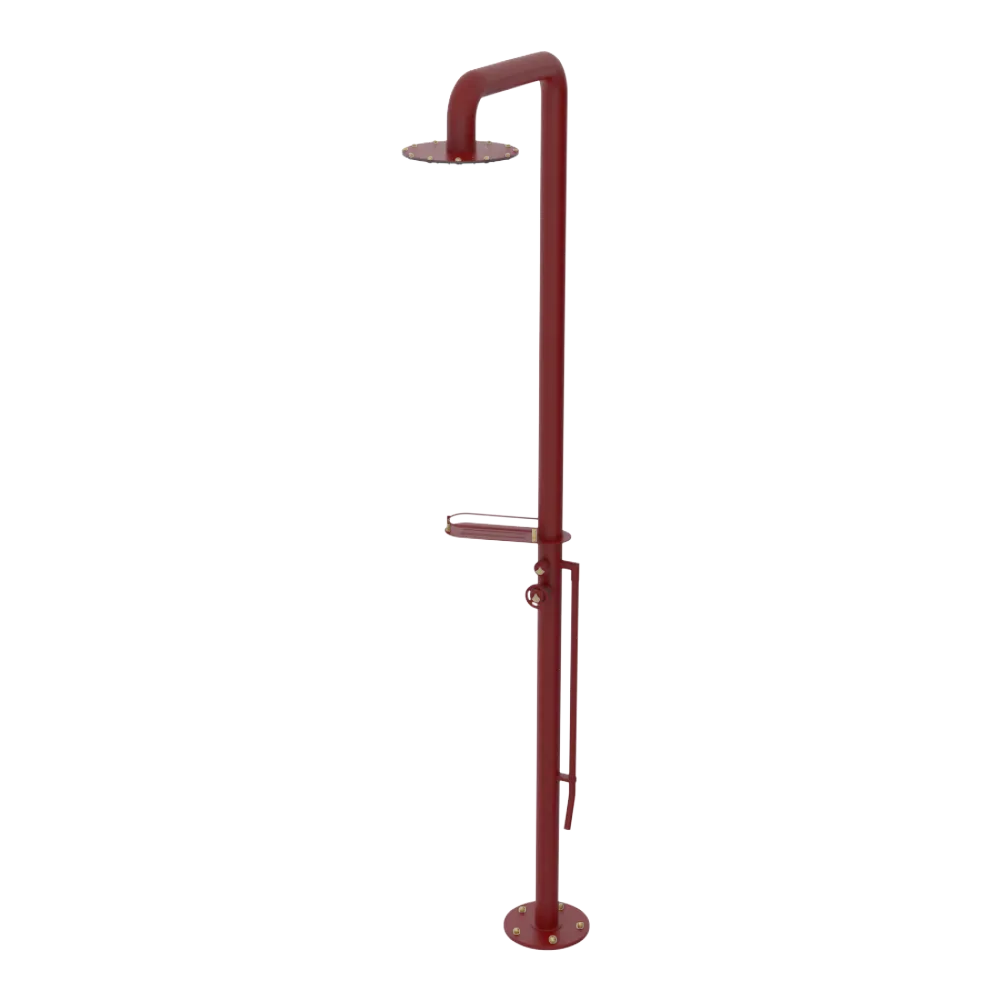 Rubinet Pressure Balance Outdoor Shower with Foot Rinse & 10" Shower Head (with shelf) - 304 Stainless Steel Maroon