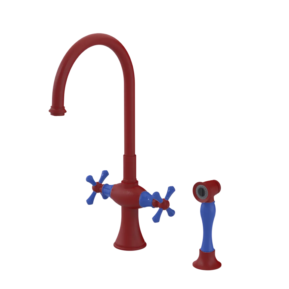 Rubinet Two Handle Single Hole Kitchen Set with Hand Spray Maroon