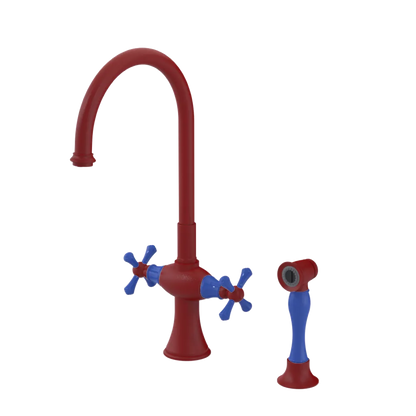 Rubinet Two Handle Single Hole Kitchen Set with Hand Spray Maroon