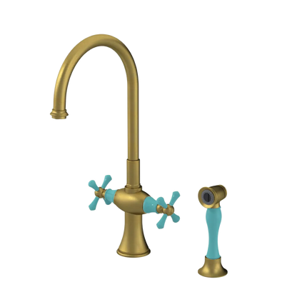 Rubinet Two Handle Single Hole Kitchen Set with Hand Spray Antique Brass Matt