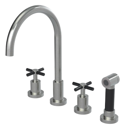 Rubinet Widespread Kitchen Set with LaSalle Spout with Hand Spray Satin Nickel
