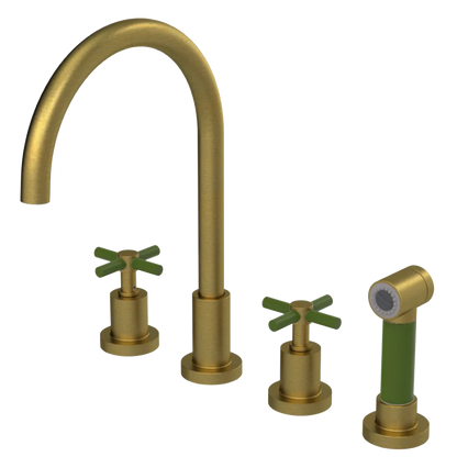 Rubinet Widespread Kitchen Set with LaSalle Spout with Hand Spray Antique Brass Matt
