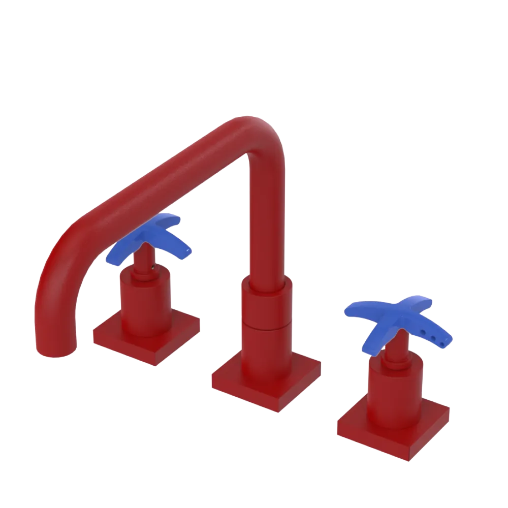Rubinet Widespread Kitchen Set with Genesis Spout Maroon