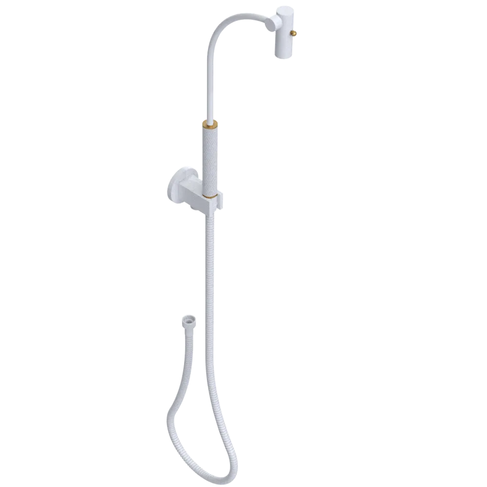 Rubinet Hand Held Shower Bidet with Extended Reach & Dual Function Spray Including Wall Bracket with Supply & Hose (Round) White