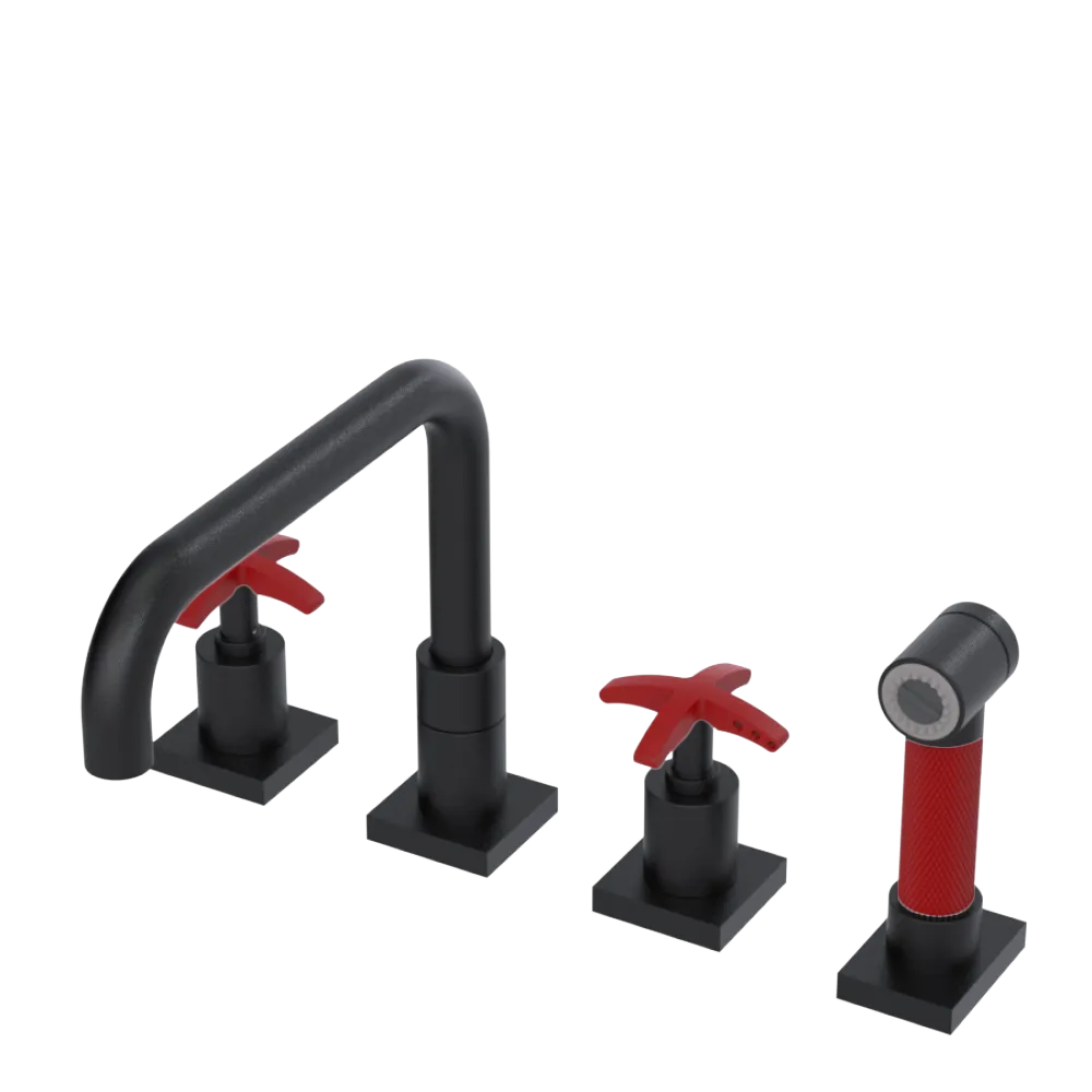 Rubinet Widespread Kitchen Set with Genesis Spout with Hand Spray Matt Black