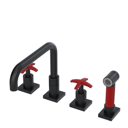 Rubinet Widespread Kitchen Set with Genesis Spout with Hand Spray Matt Black
