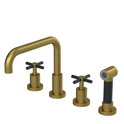 Rubinet Widespread Kitchen Set with Hand Spray Antique Brass Matt