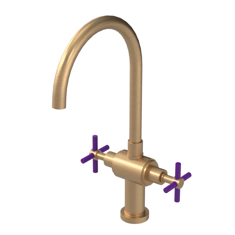 Rubinet Two Handle Single Hole Kitchen Set with LaSalle Spout Satin Gold