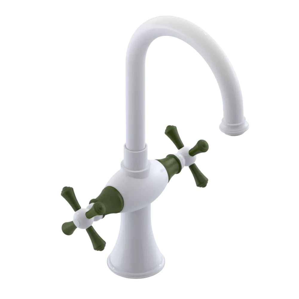 Rubinet Single Hole Dual Handle Lav. Set. (less drain) White