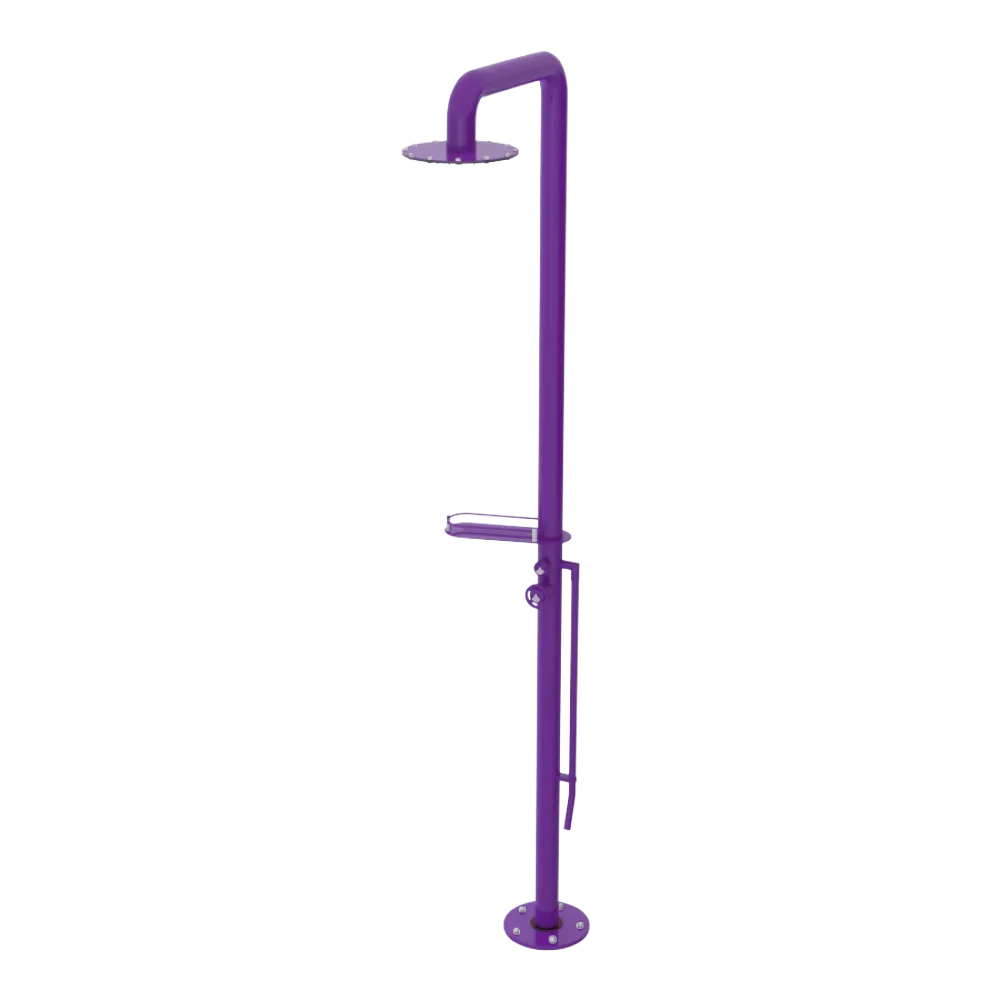 Rubinet Pressure Balance Outdoor Shower with Foot Rinse & 10" Shower Head (with shelf) - 304 Stainless Steel Purple Haze