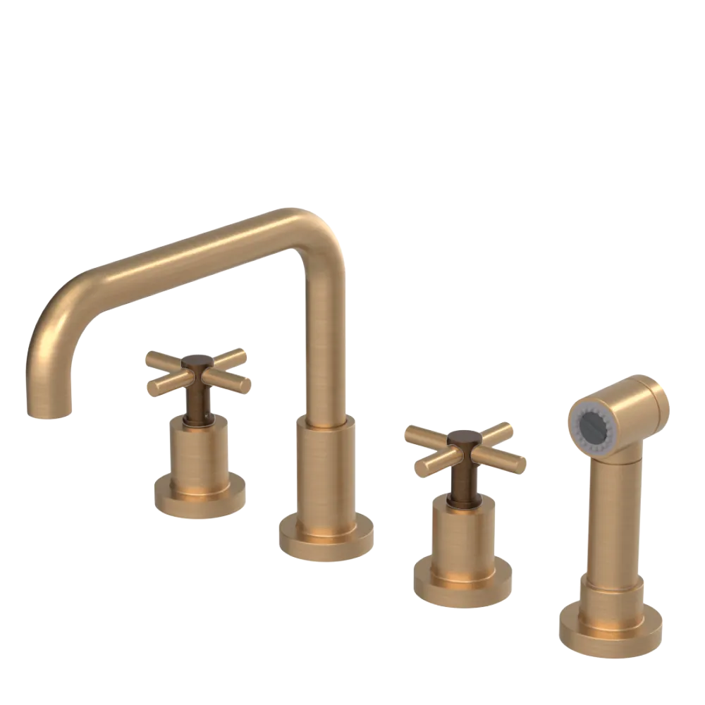 Rubinet Widespread Kitchen Set with Hand Spray Satin Gold