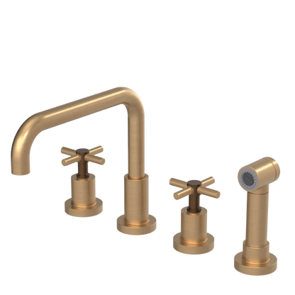 Rubinet Widespread Kitchen Set with Hand Spray Satin Gold