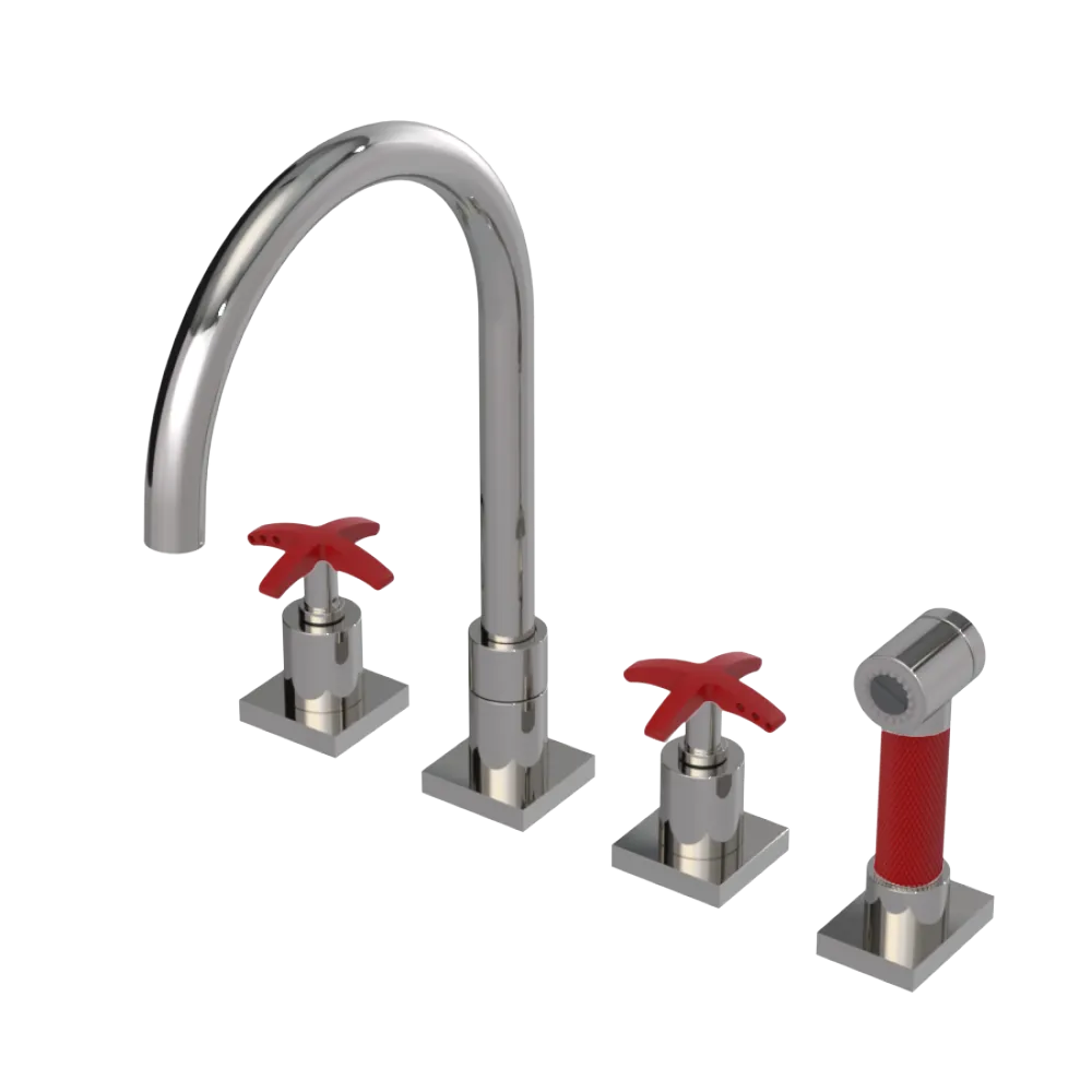 Rubinet Widespread Kitchen Set with Hand Spray Polished Nickel