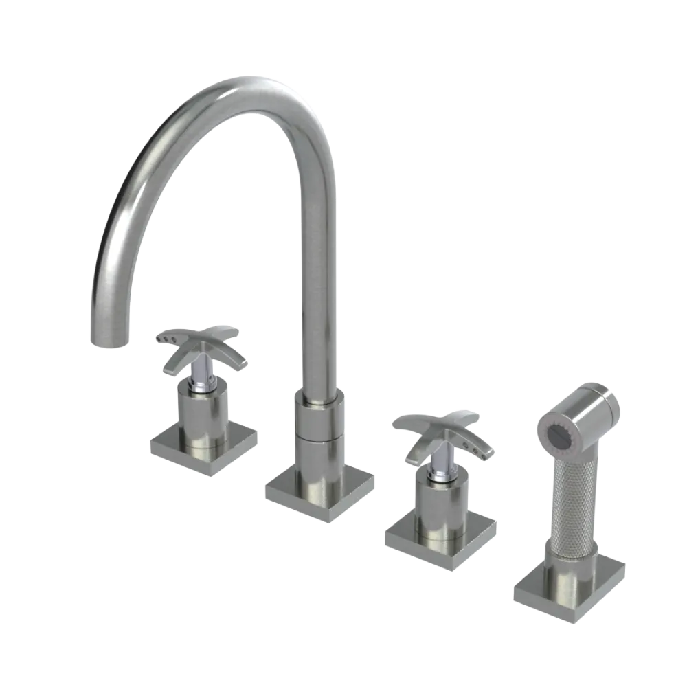 Rubinet Widespread Kitchen Set with Hand Spray Satin Nickel