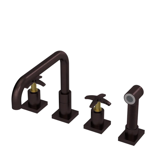 Rubinet Widespread Kitchen Set with Genesis Spout with Hand Spray Oil Rubbed Bronze
