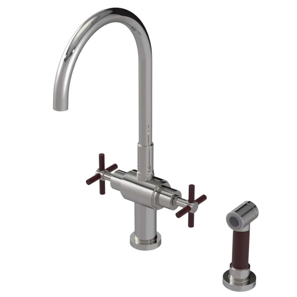 Rubinet Two Handle Single Hole Kitchen Set with LaSalle Spout with Hand Spray Polished Nickel