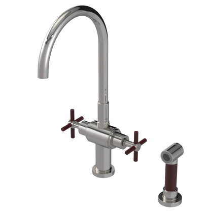 Rubinet Two Handle Single Hole Kitchen Set with LaSalle Spout with Hand Spray Polished Nickel