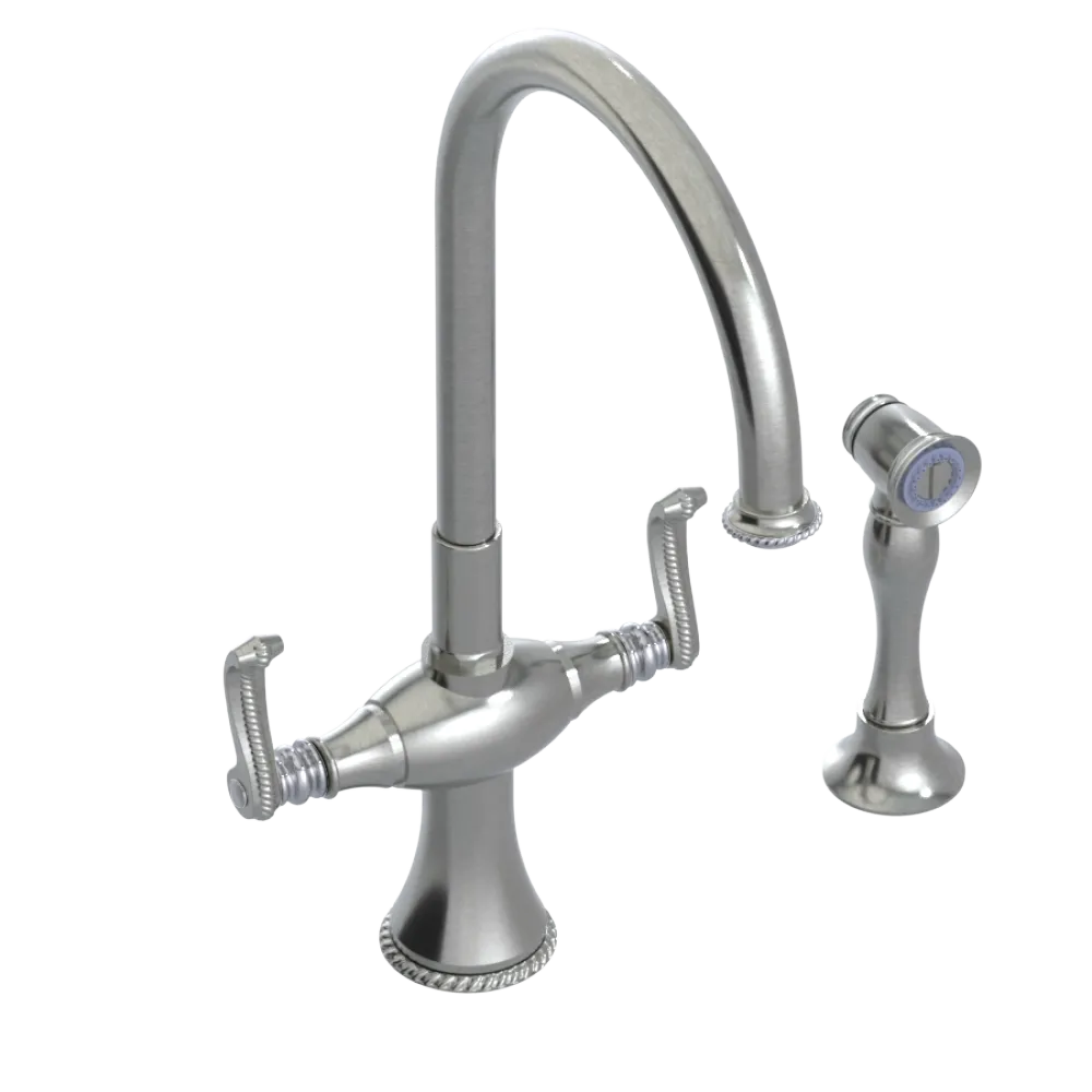 Rubinet Two Handle Single Hole Kitchen Set with Hand Spray Satin Nickel