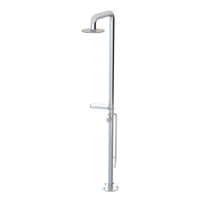 Rubinet Pressure Balance Outdoor Shower with Foot Rinse & 10" Shower Head (with shelf) - 304 Stainless Steel Chrome