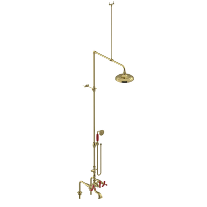 Rubinet Deck Mount Tub & Shower with Hand Held Shower Natural Brass