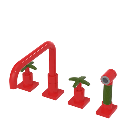 Rubinet Widespread Kitchen Set with Genesis Spout with Hand Spray Red