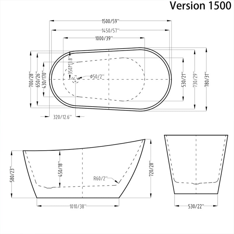 BANANA One Piece Bathtub-BANANA 1500-1700 - Golzar Home