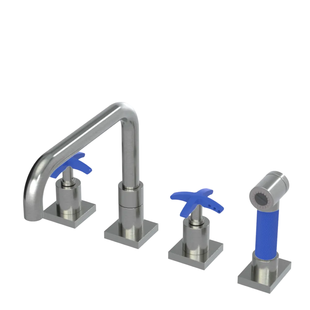 Rubinet Widespread Kitchen Set with Genesis Spout with Hand Spray Satin Nickel