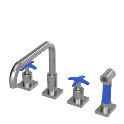 Rubinet Widespread Kitchen Set with Genesis Spout with Hand Spray Satin Nickel