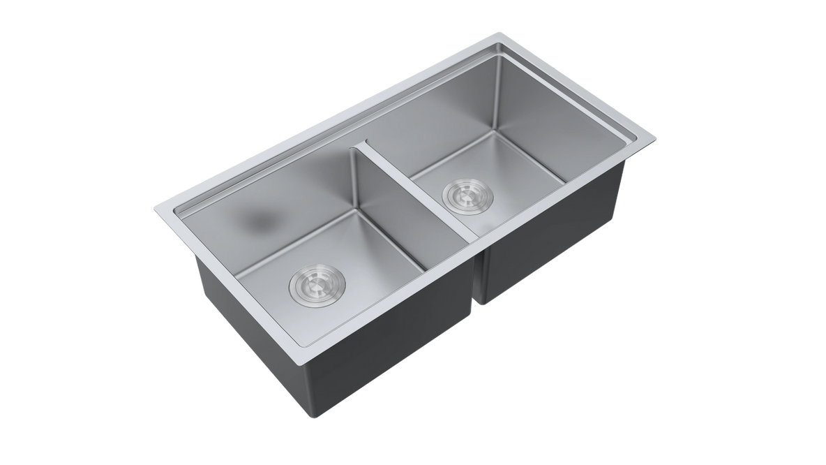 Aquaflo Professional Hex 2 33"x19" Handcrafted Double Bowl Kitchen Sink with Basket Strainer - KSP23319
