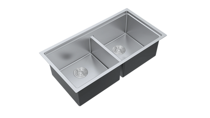 Aquaflo Professional Hex 2 33"x19" Handcrafted Double Bowl Kitchen Sink with Basket Strainer - KSP23319
