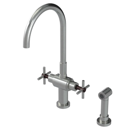 Rubinet Two Handle Single Hole Kitchen Set with LaSalle Spout with Hand Spray Satin Nickel