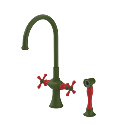 Rubinet Two Handle Single Hole Kitchen Set with Hand Spray Green Envy