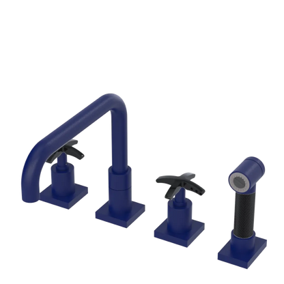 Rubinet Widespread Kitchen Set with Genesis Spout with Hand Spray Midnight Blue