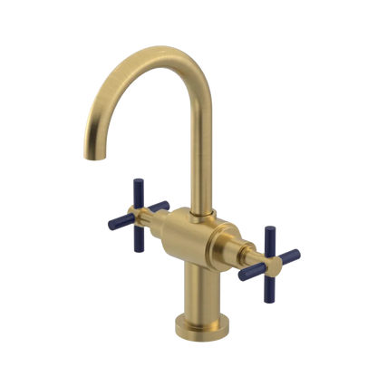 Rubinet Single Hole Dual Handle Lav. Set with LaSalle Spout (less drain) Satin Brass