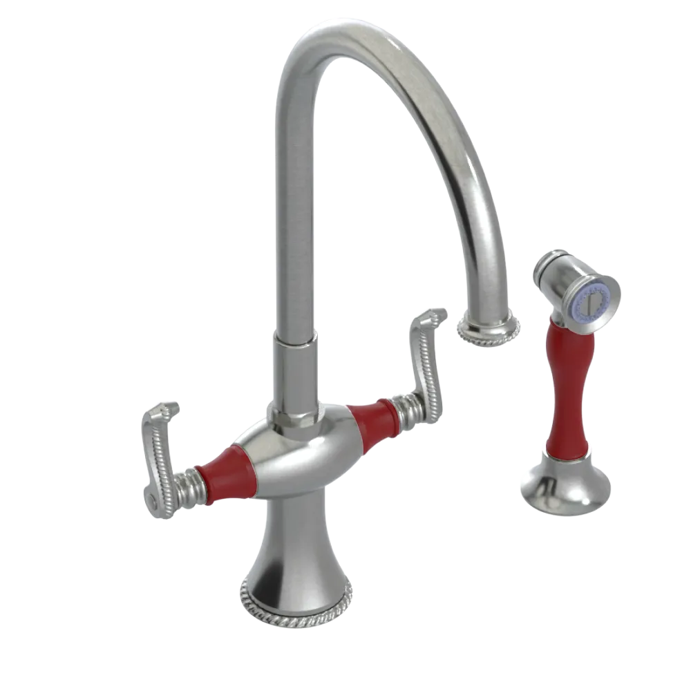 Rubinet Two Handle Single Hole Kitchen Set with Hand Spray Satin Nickel