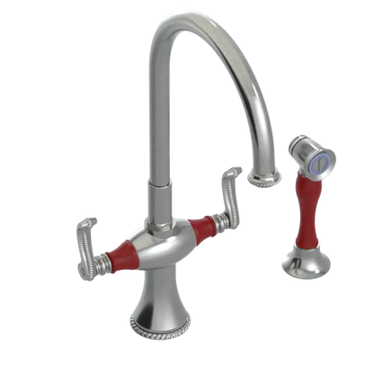 Rubinet Two Handle Single Hole Kitchen Set with Hand Spray Satin Nickel