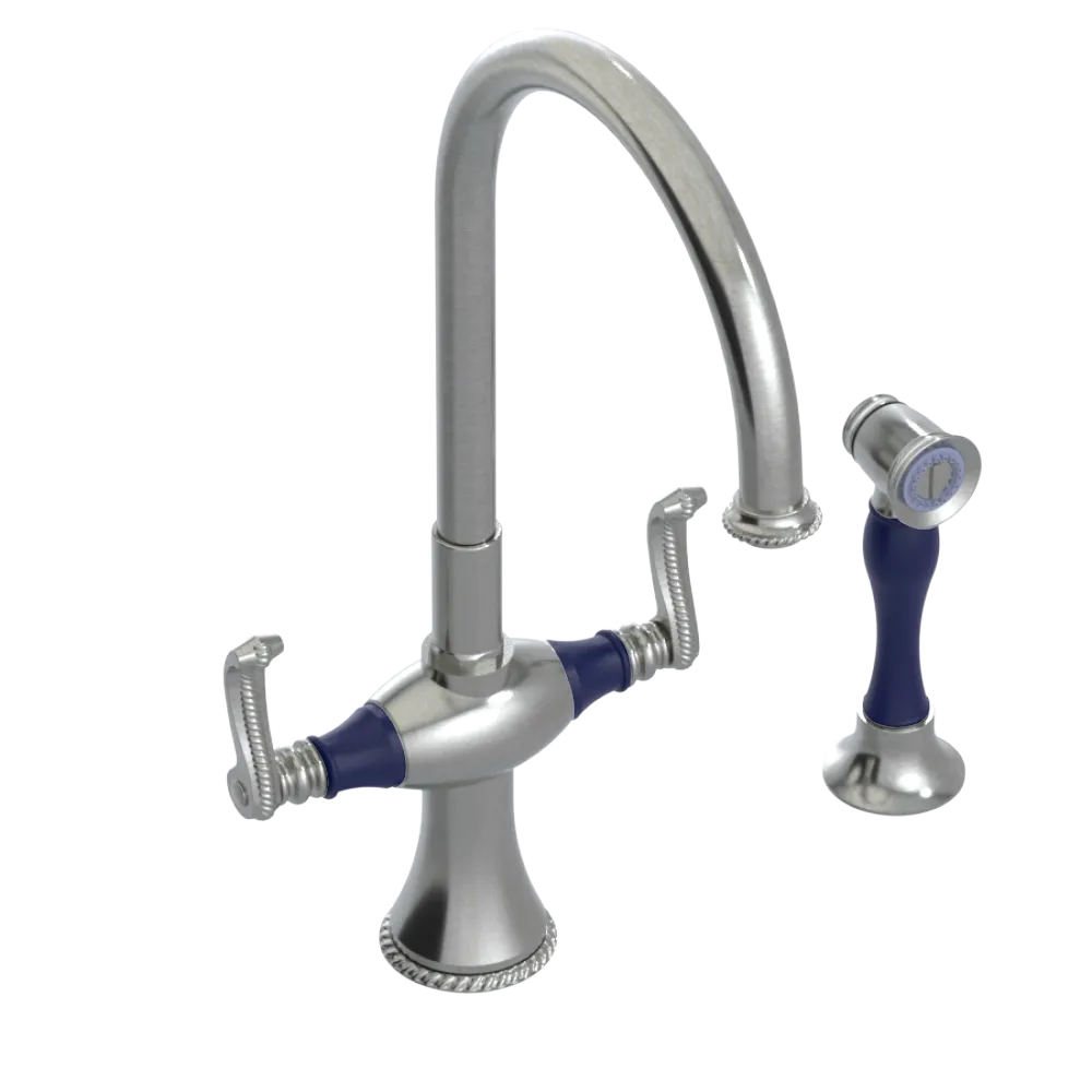 Rubinet Two Handle Single Hole Kitchen Set with Hand Spray Satin Nickel